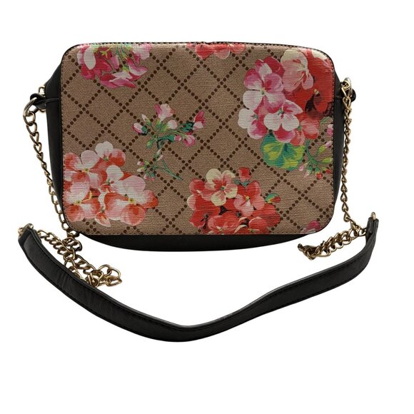 Floral Pattern Crossbody Bag With Gold Chain Strap & Black Accents - Picture 2 of 12